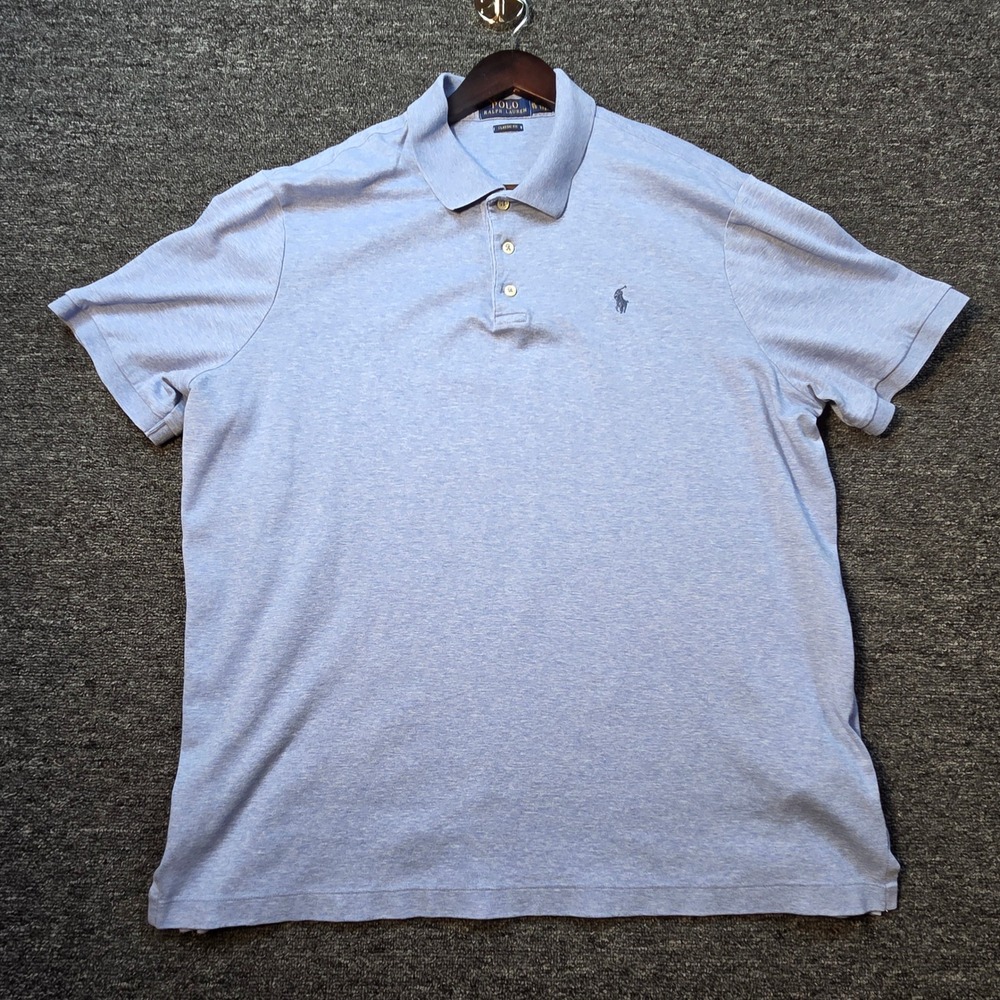 Polo Ralph Lauren Polo Shirt Men XL Classic Fit Short Sleeve Heather Blue Preppy